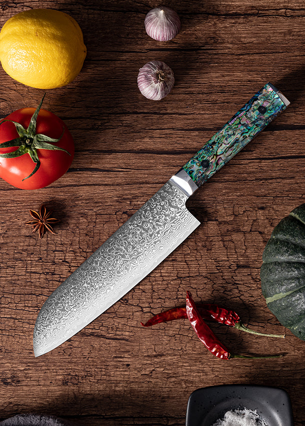 Chef's Elite – 8” Handmade Damascus Chef Knife with Abalone Handle