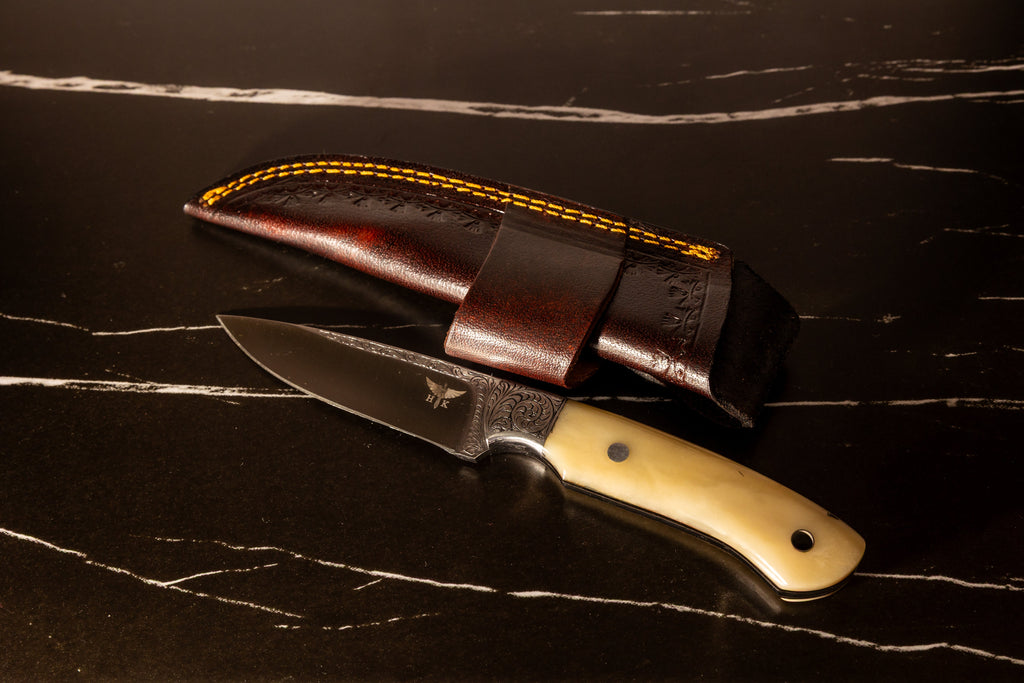 HTK44 - SSBE4 - Engraved Bone Drop Point - HomeTown Knives