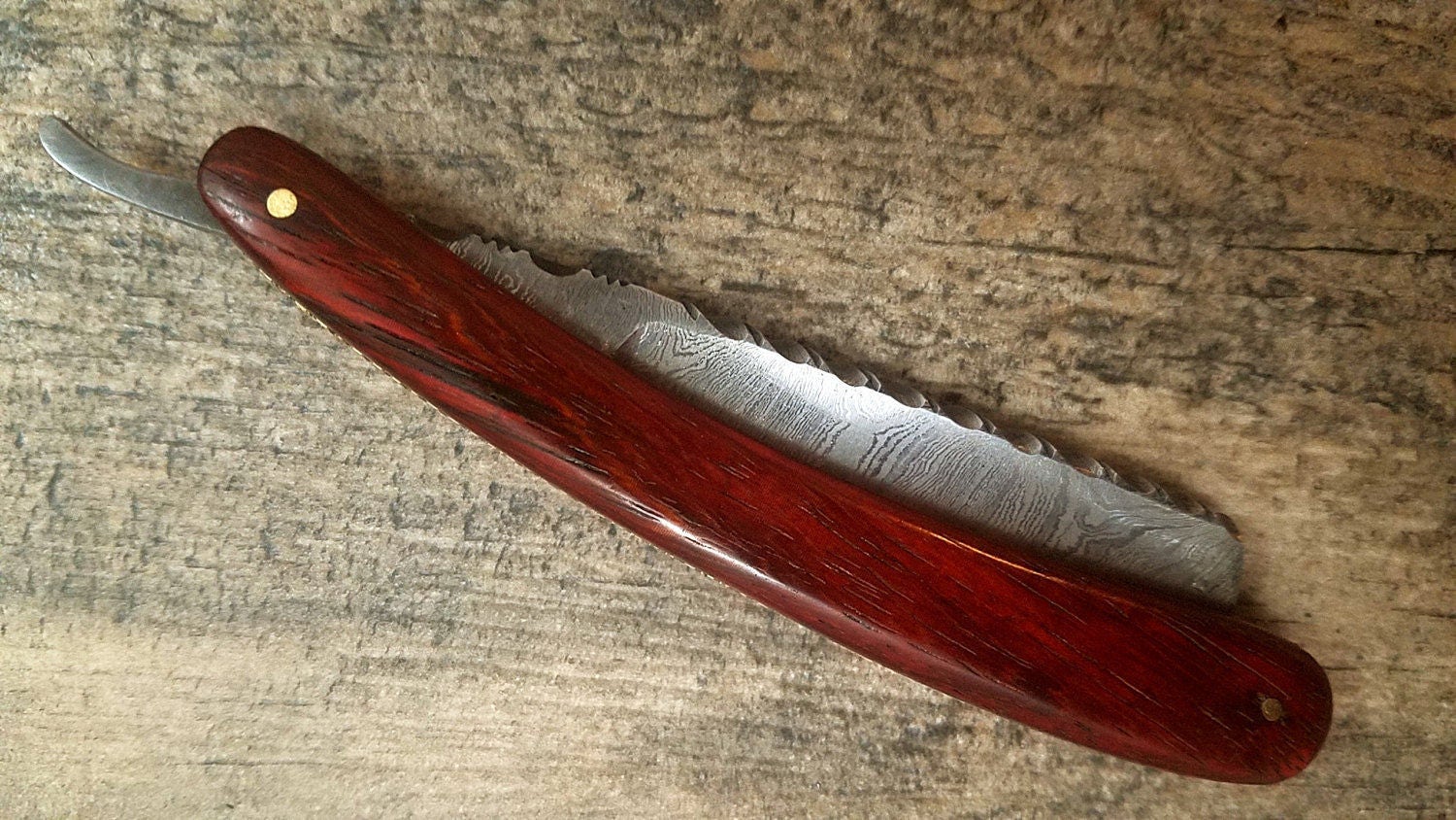 HTR9a Damascus Straight Razor  / Shave / Handmade / Custom / Forged / Paduk Handle / Hand Filed Spine / Utility - HomeTown Knives