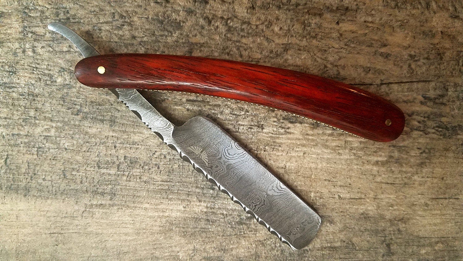 HTR9a Damascus Straight Razor  / Shave / Handmade / Custom / Forged / Paduk Handle / Hand Filed Spine / Utility - HomeTown Knives