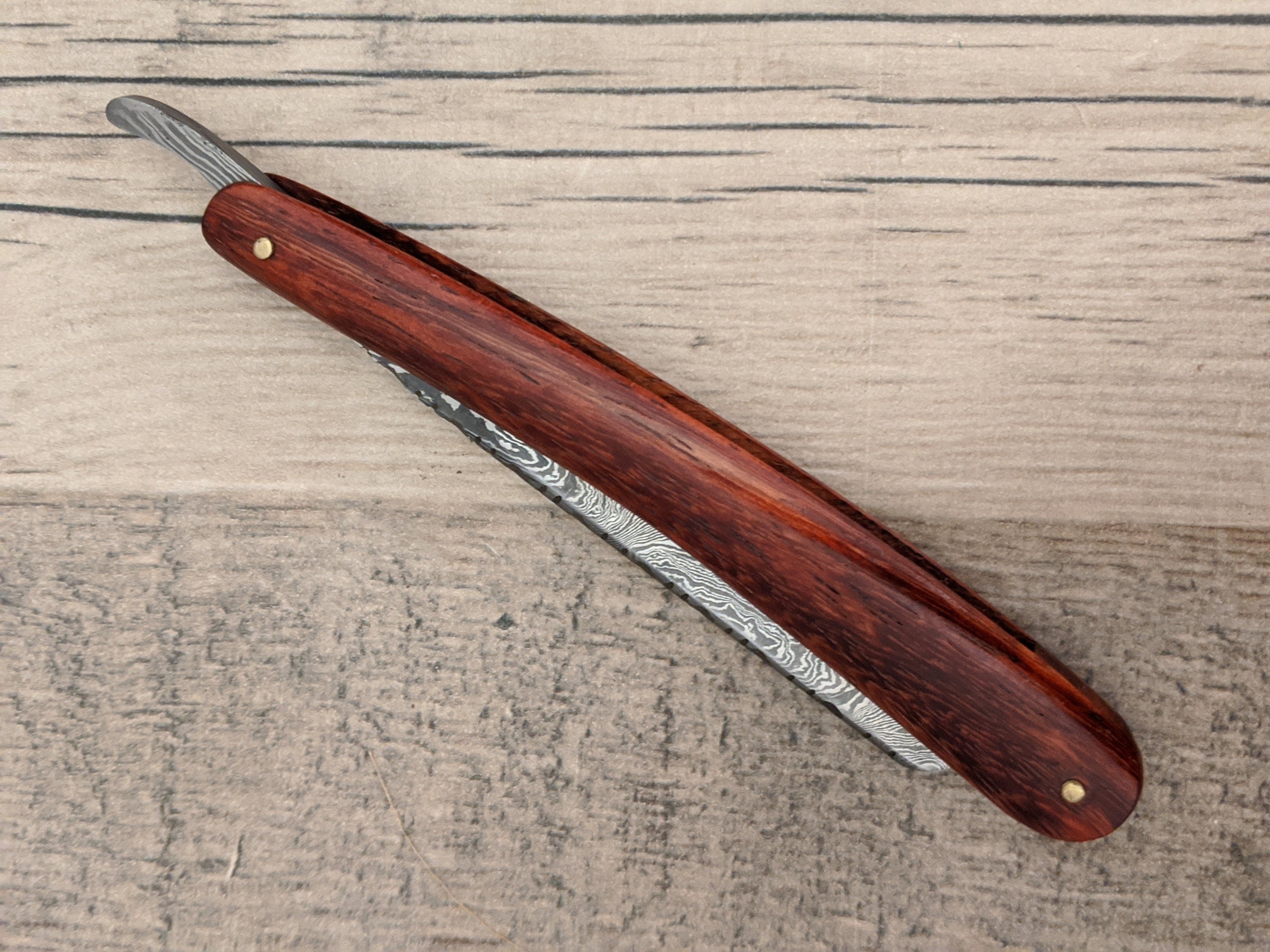 HTR9a Damascus Straight Razor  / Shave / Handmade / Custom / Forged / Paduk Handle / Hand Filed Spine / Utility - HomeTown Knives