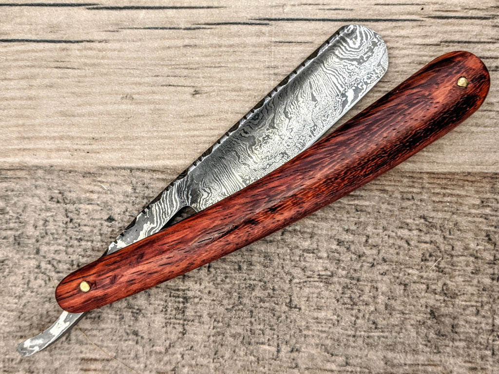 HTR9a Damascus Straight Razor  / Shave / Handmade / Custom / Forged / Paduk Handle / Hand Filed Spine / Utility - HomeTown Knives