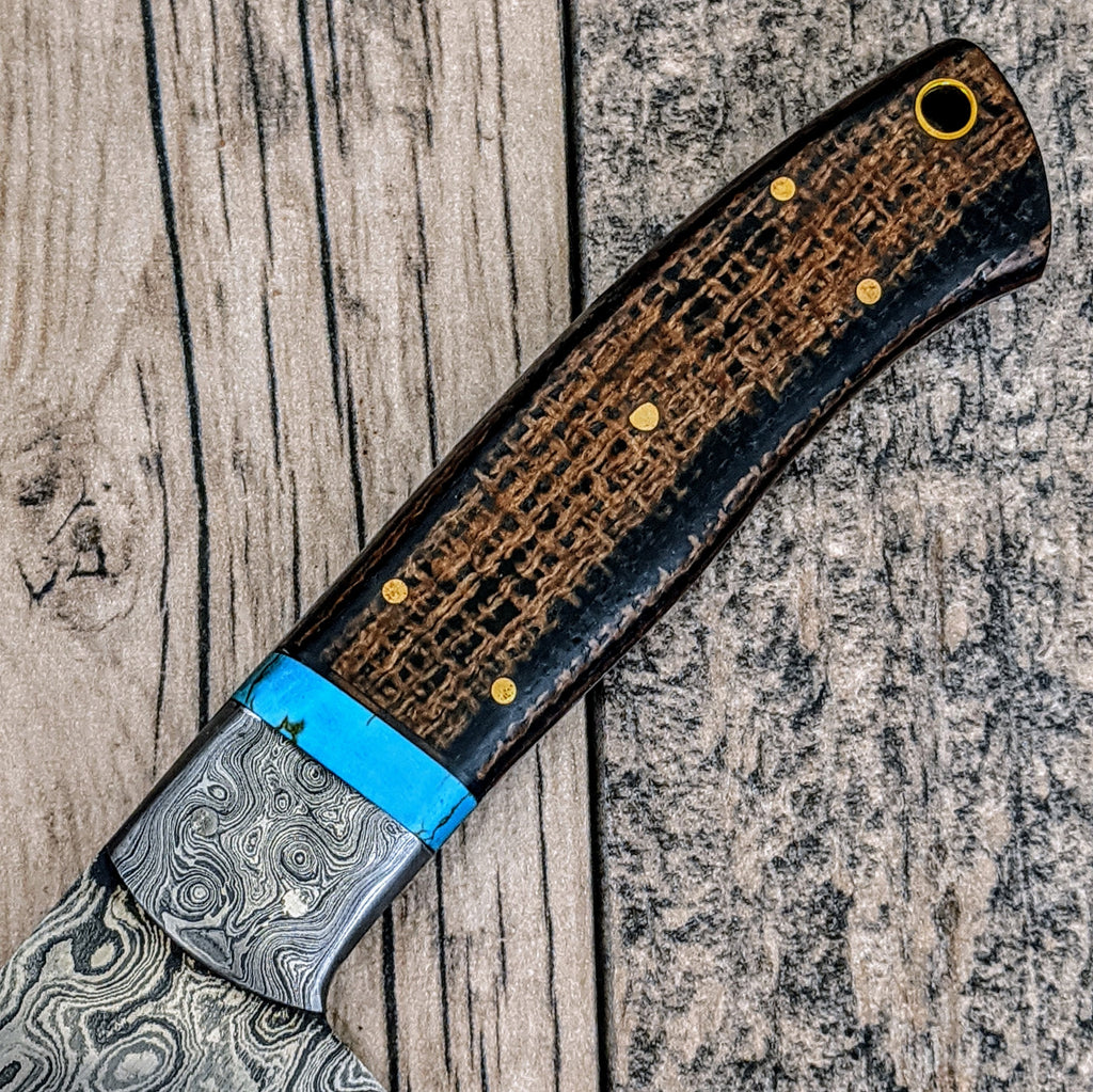 HTS475 Damascus 13" CHEF Knife // Turquoise Stone with Black Micarta Handle // Professional Grade // Sharp and Functional - HomeTown Knives