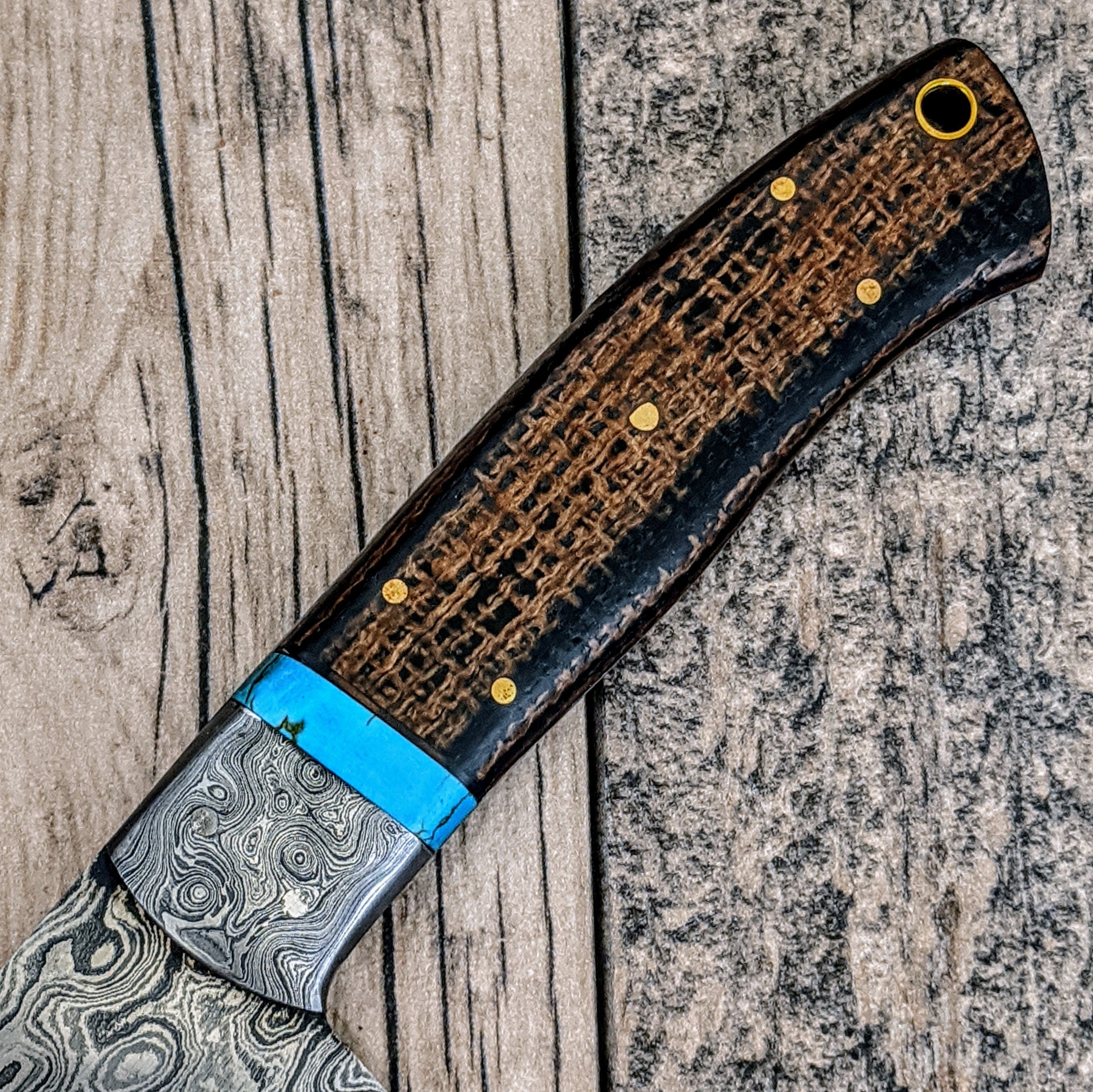 HTS475 Damascus 13" CHEF Knife // Turquoise Stone with Black Micarta Handle // Professional Grade // Sharp and Functional - HomeTown Knives