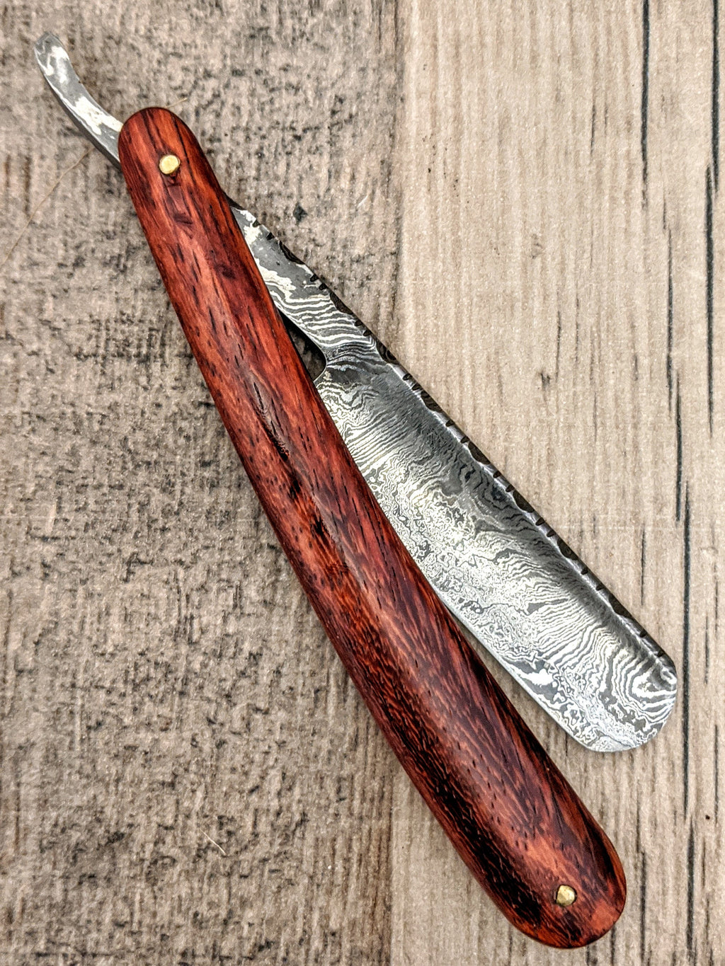 HTR9a Damascus Straight Razor  / Shave / Handmade / Custom / Forged / Paduk Handle / Hand Filed Spine / Utility - HomeTown Knives