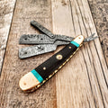 HTRR2 // Replaceable Blade Damascus Straight Razor // Close Shave // UNIQUE Handmade // Custom //  Turquoise + Wenge + Copper Scales - HomeTown Knives