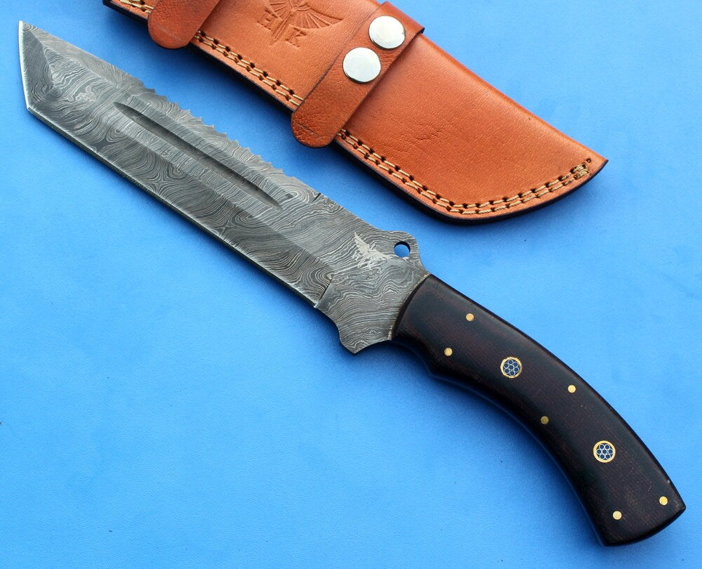 HT-17  Damascus Knife custom handmade Tracker / Micarta handle/ Camping / Survival // ON SALE